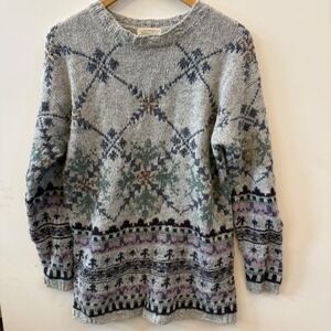 90s Women's Knit Sweater Crew Neck mixed wool gorpcore crunchy vintage